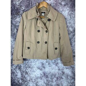 J. Crew Jacket Womens Sz 4 Khaki Pea Coat Double Breasted Cotton Stretch Preppy